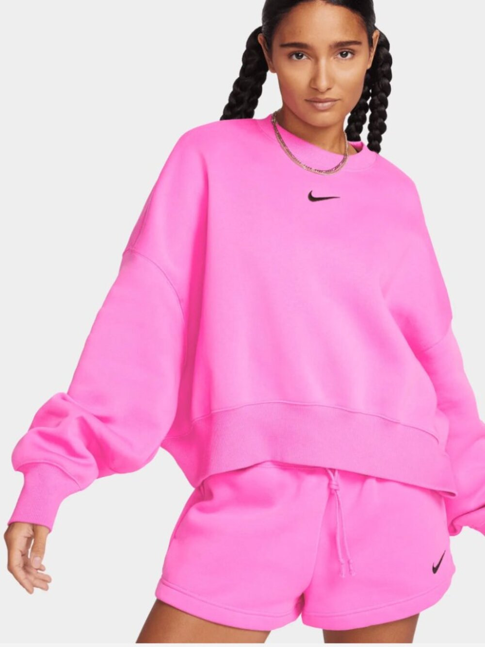 NIKE Oversized Phoenix Fleece Crew Neck - Playful Pink